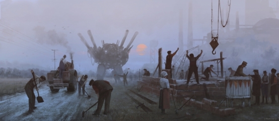 1920 - long day. 
Long day - new illustration from upcoming Scythe game, based on my 1920+ universe & paintings, cheers!