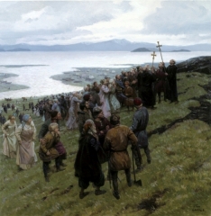 Christian Clergy Preaching To A Norse Settlement