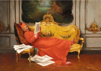 A reclining Cardinal, oil on canvas, 34 x 47 cm.