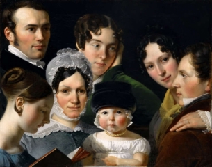 Семья художника в 1820 году, Клод-Мари Дюбюф справа. Ребенок в центре — его сын, Луи-Эдуард, в будущем художник. Кисти Клода-Мари Дюбюфа, Лувр