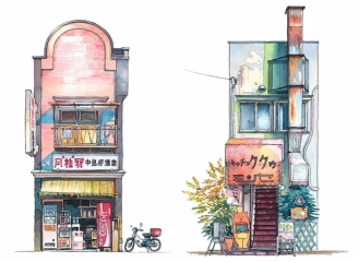 Nakashimaya Japanese sake shop, Mejiro district (left), Kitchen Kuku restaurant, Kichijyouji district (right)