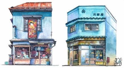 Isetatsu traditional color woodblock print store, Yanaka district (left), Ootoya meat shop, Koujimachi district (right)